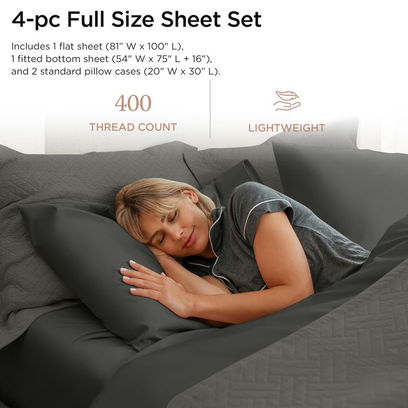 Threadmill Egyptian Cotton Full Size Sheet Set | 100% Certified Egyptian Cotton Full Bed Sheets with 4-Piece Cooling Bedding Set | Deep Pocket, Soft Sateen, Dark Grey - Image 2